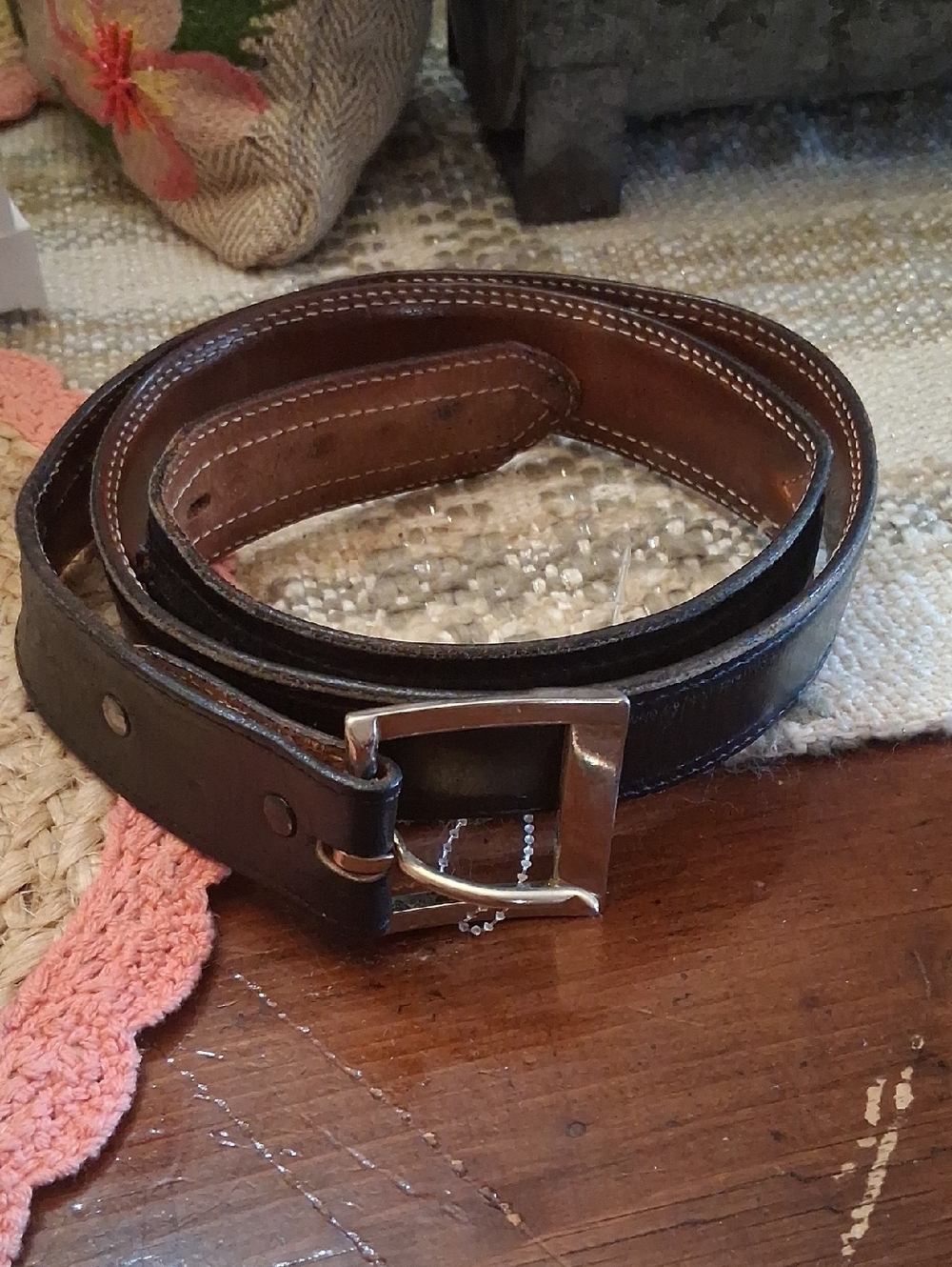 Justin Classic Brown Leather Men’s Belt with Silver Buckle Size 38